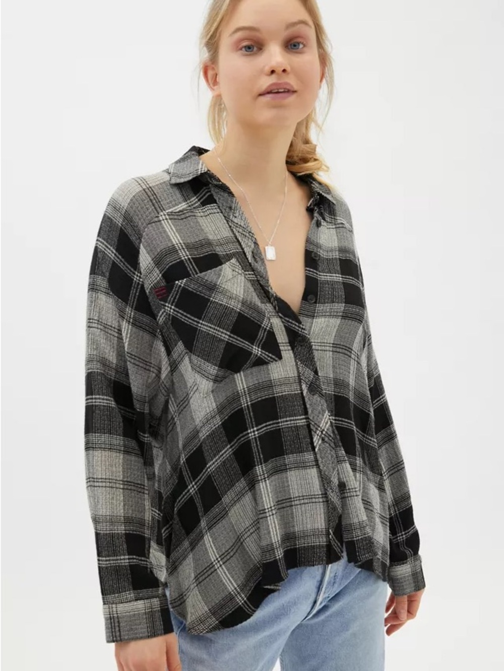 BDG Black and Gray Plaid Button-Down Shirt